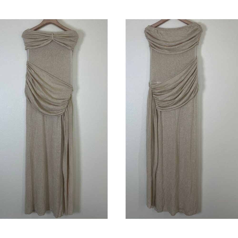 Meshki Strapless Ruched Maxi Dress in Beige - Picture 3 of 15